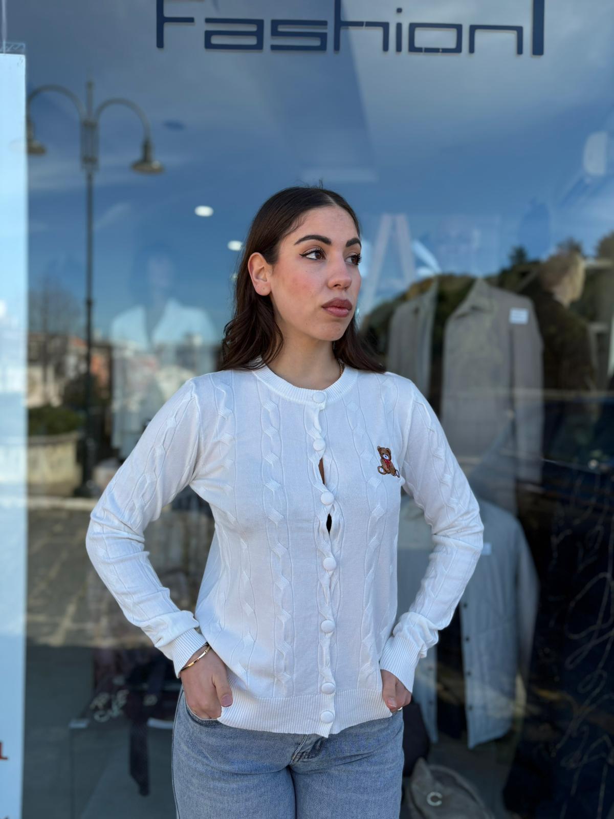 Cardigan Treccia con Orsi in Filo da Donna