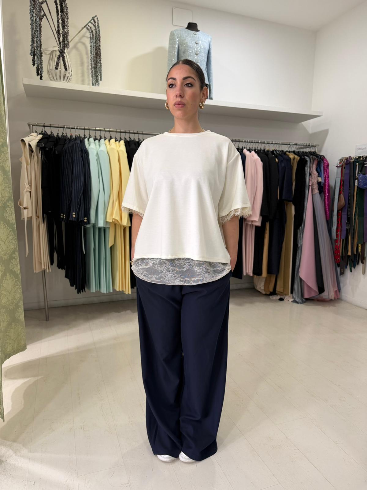 Felpa Mezza Manica con Pizzo – Donna