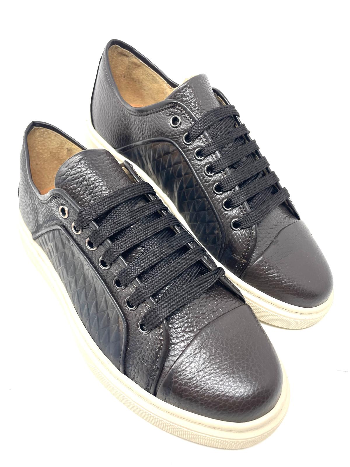 Sneakers in Vera Pelle con Stampa a Rombi fondo beige