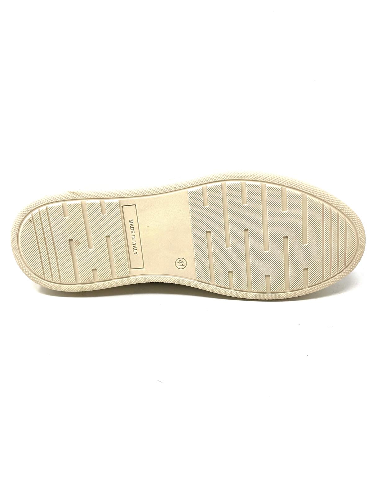 Sneakers in Vera Pelle con Stampa a Rombi fondo beige