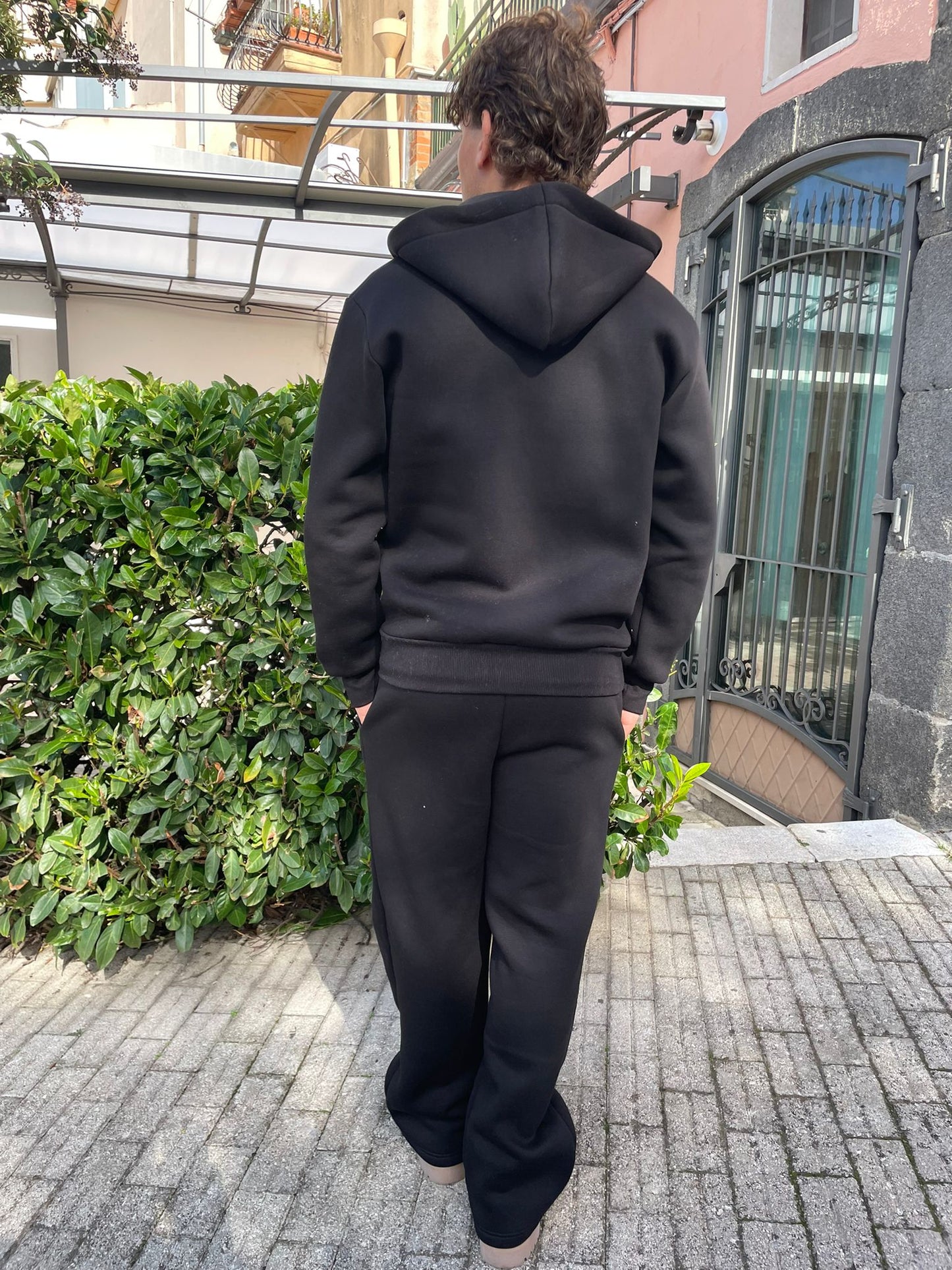 Tuta uomo completo 2 pezzi felpata pantalone baggy