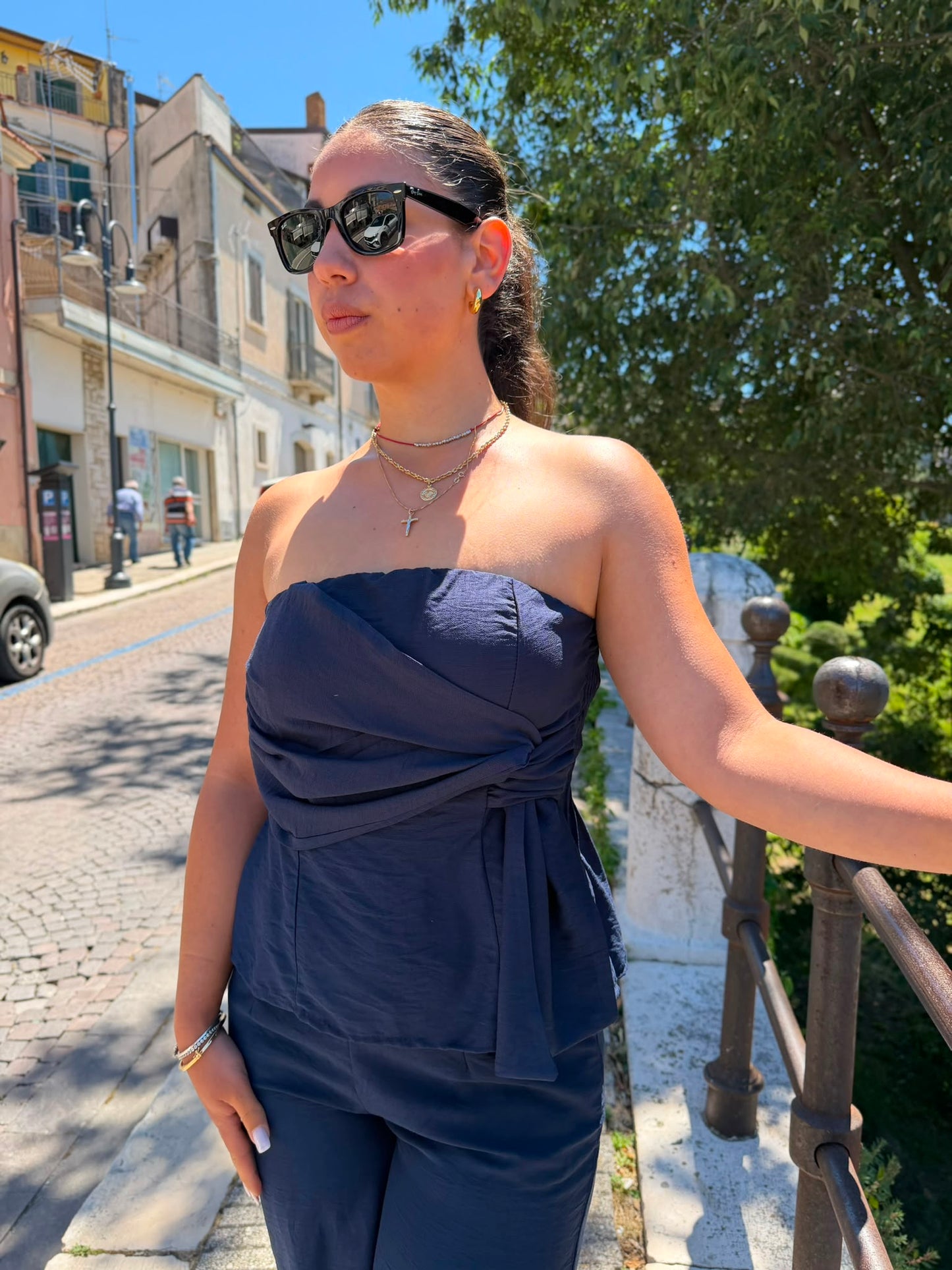 Coordinato Donna 2 Pezzi con Bustino e Pantalone Palazzo Leggero