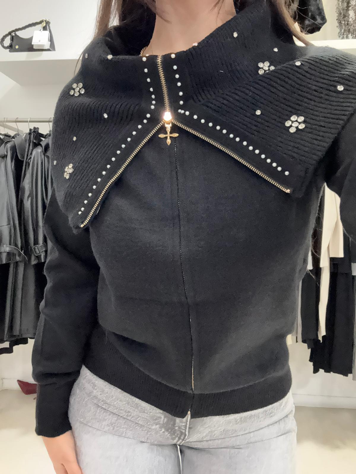 Maglia con Zip, Colletto e Strass