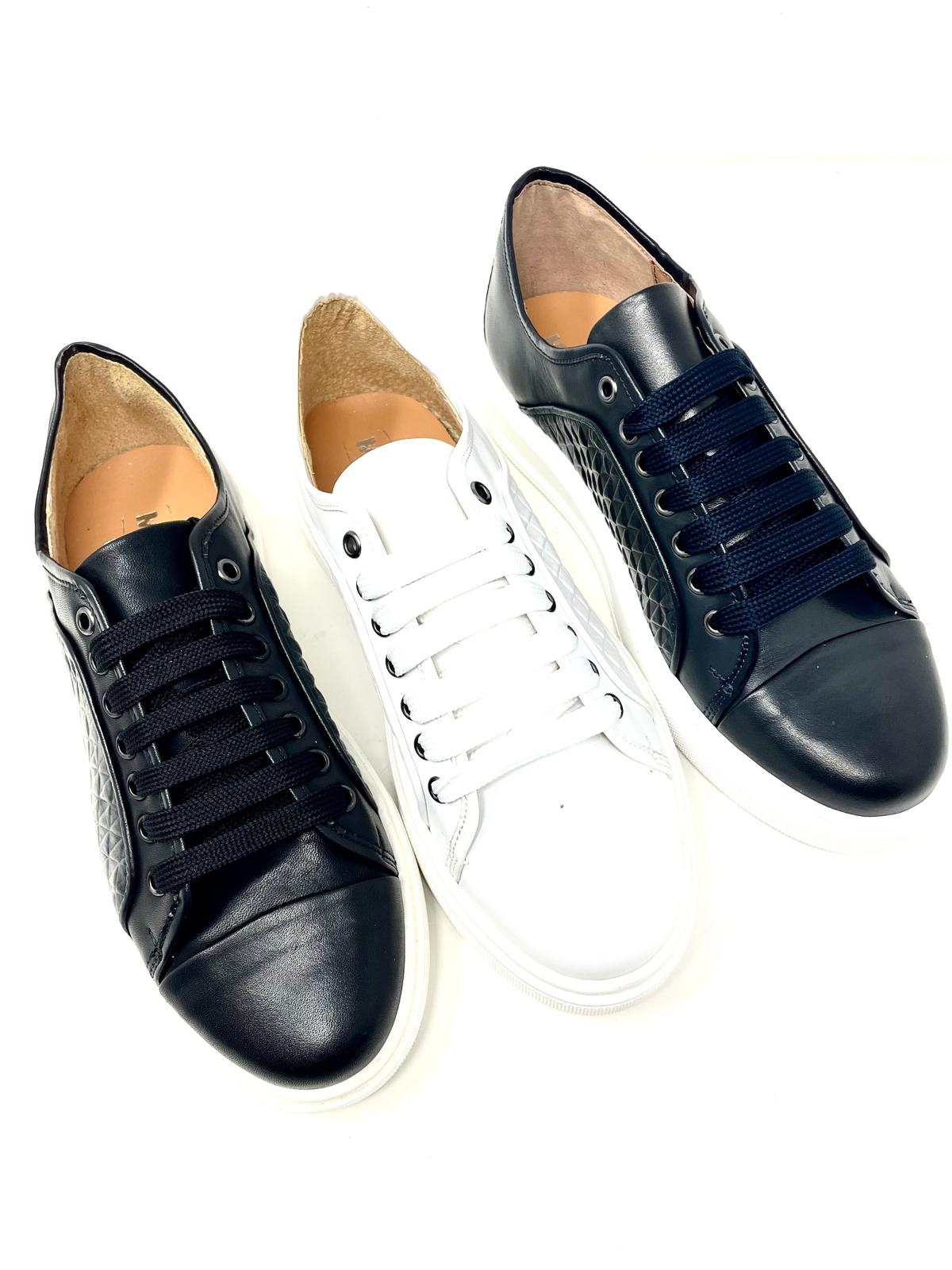 Sneakers in Vera Pelle con Stampa a Rombi