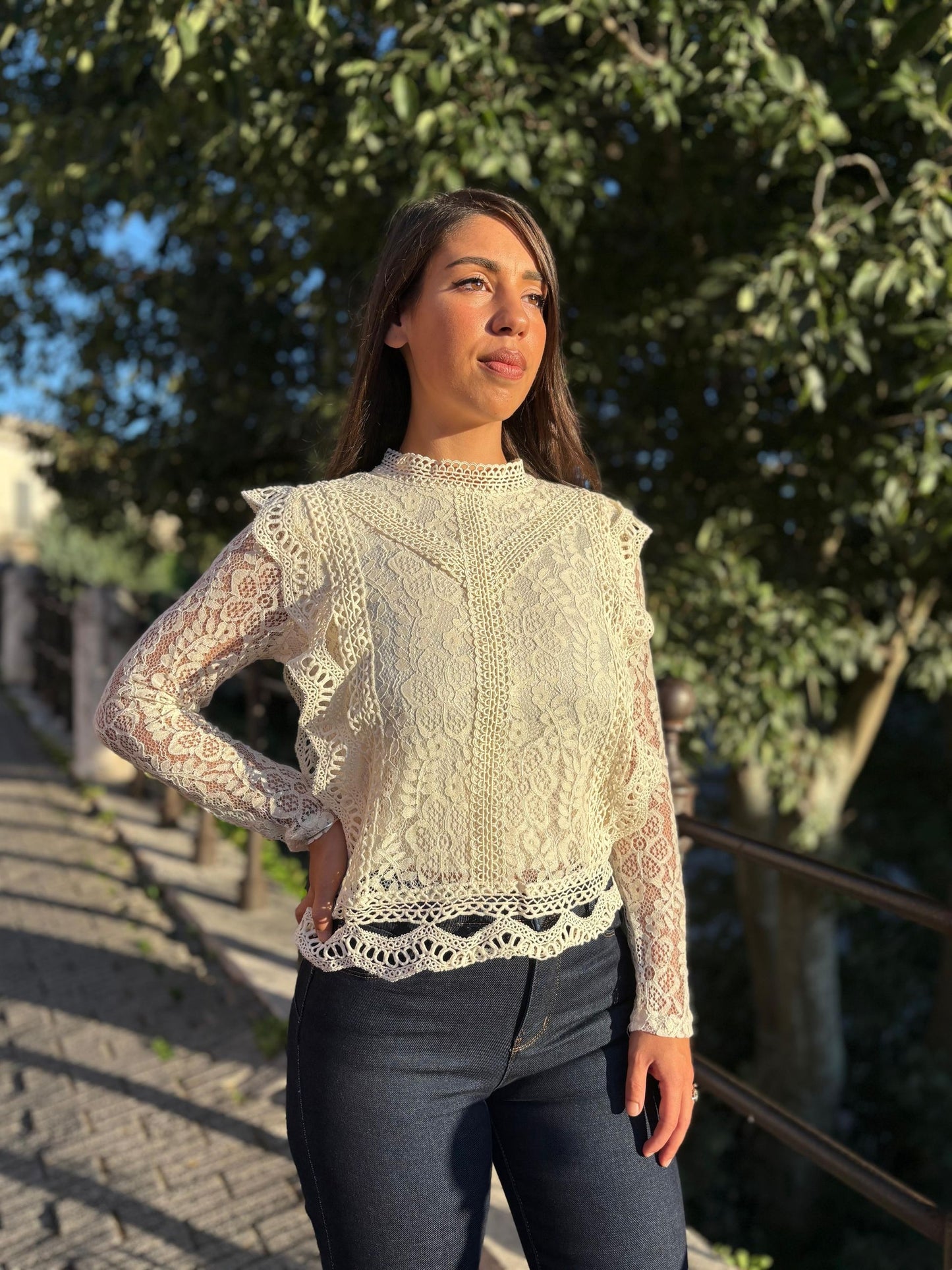 Camicia pizzo con rouge donna