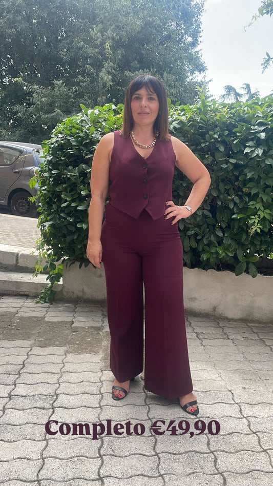 completo 2 pezzi gilet pantalone palazzo