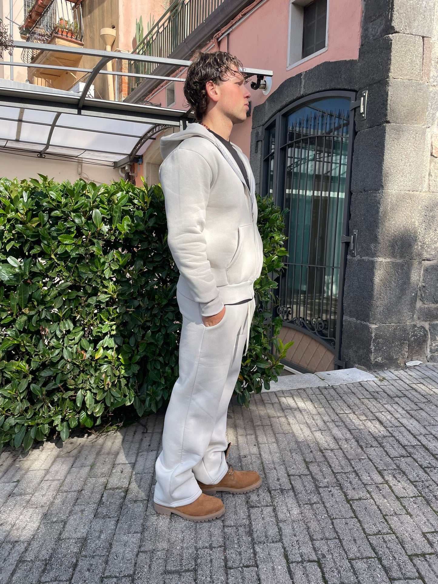 Tuta uomo completo 2 pezzi felpata pantalone baggy