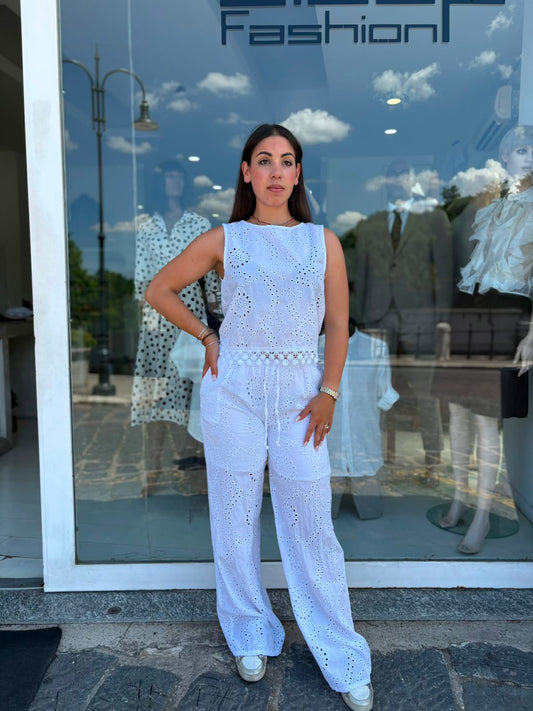 completo Donna con Gilet Corto in Pizzo San Gallo