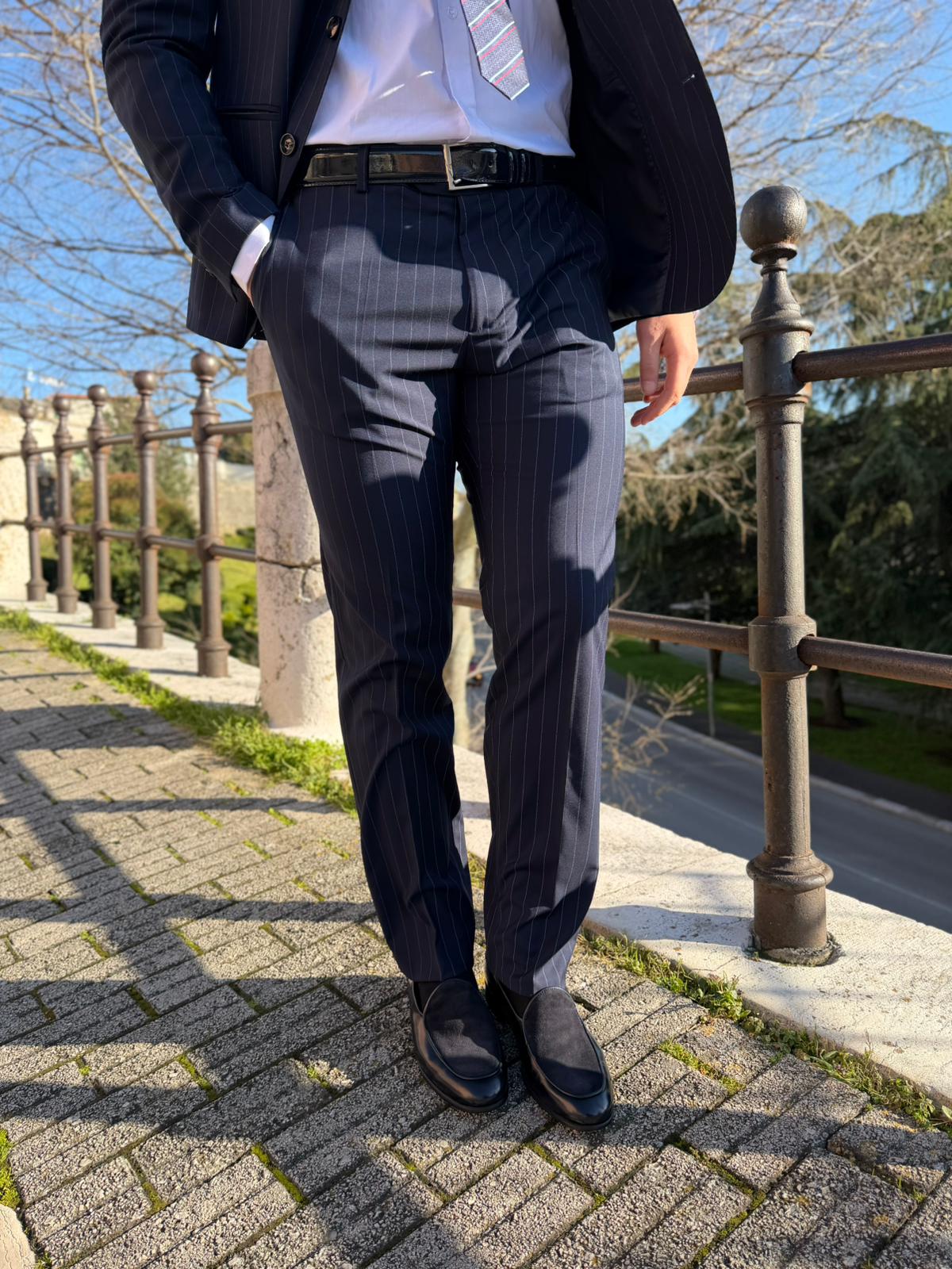 Abito Uomo Gessato Modello Michelangelo – Petto a Lancia Slim Sartoriale