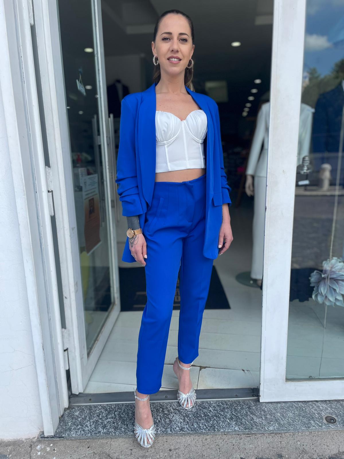 High-waisted stitching trousers