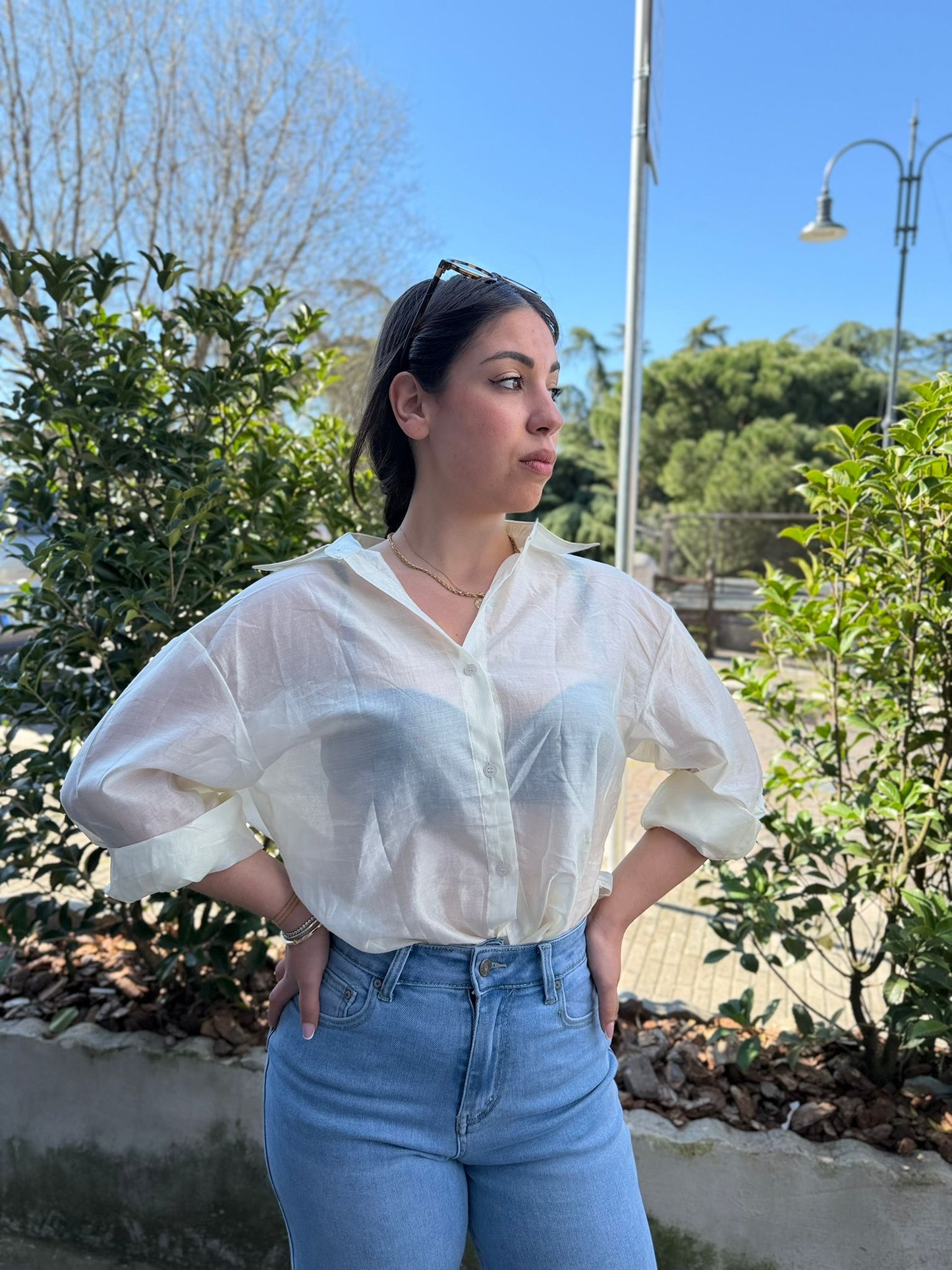 Camicia Donna in Mussola con Spacchi Laterali
