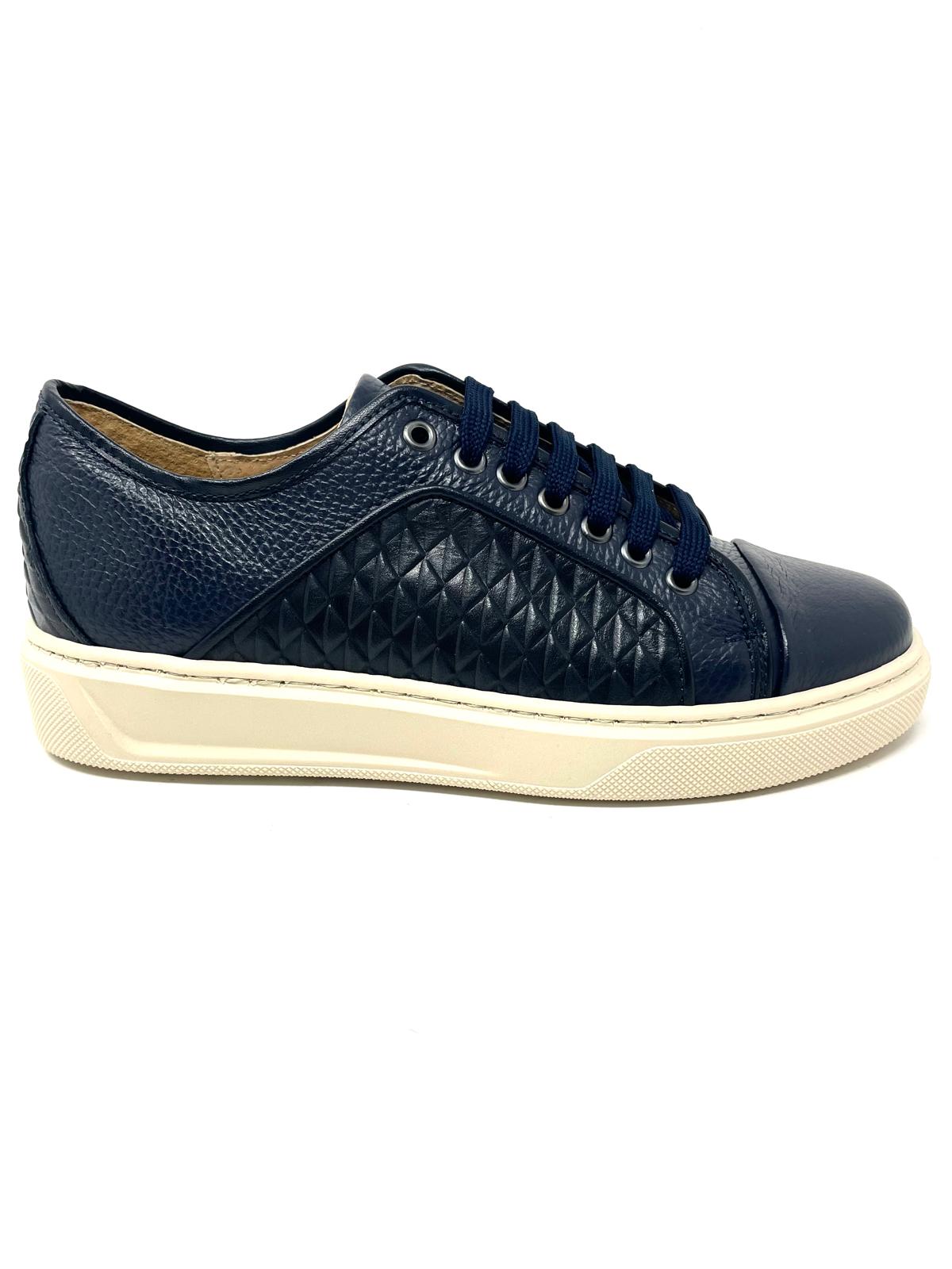 Sneakers in Vera Pelle con Stampa a Rombi fondo beige