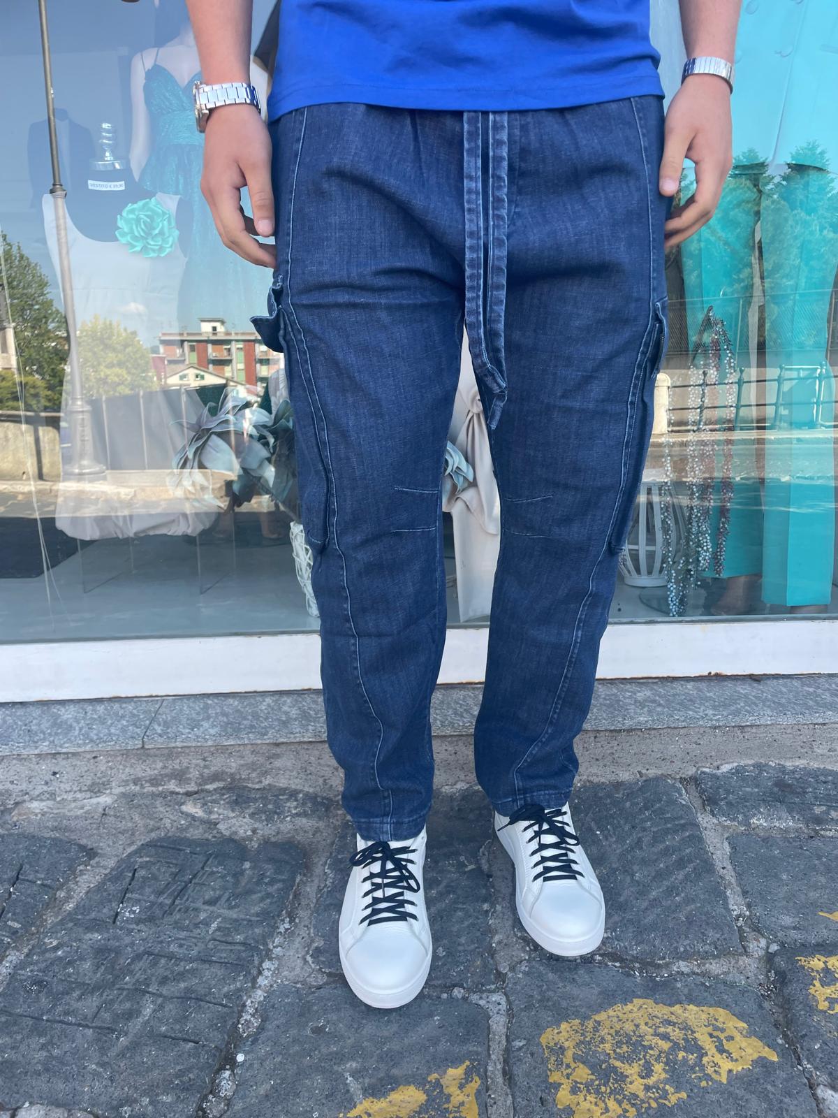 jeans laccio cargo blu denim