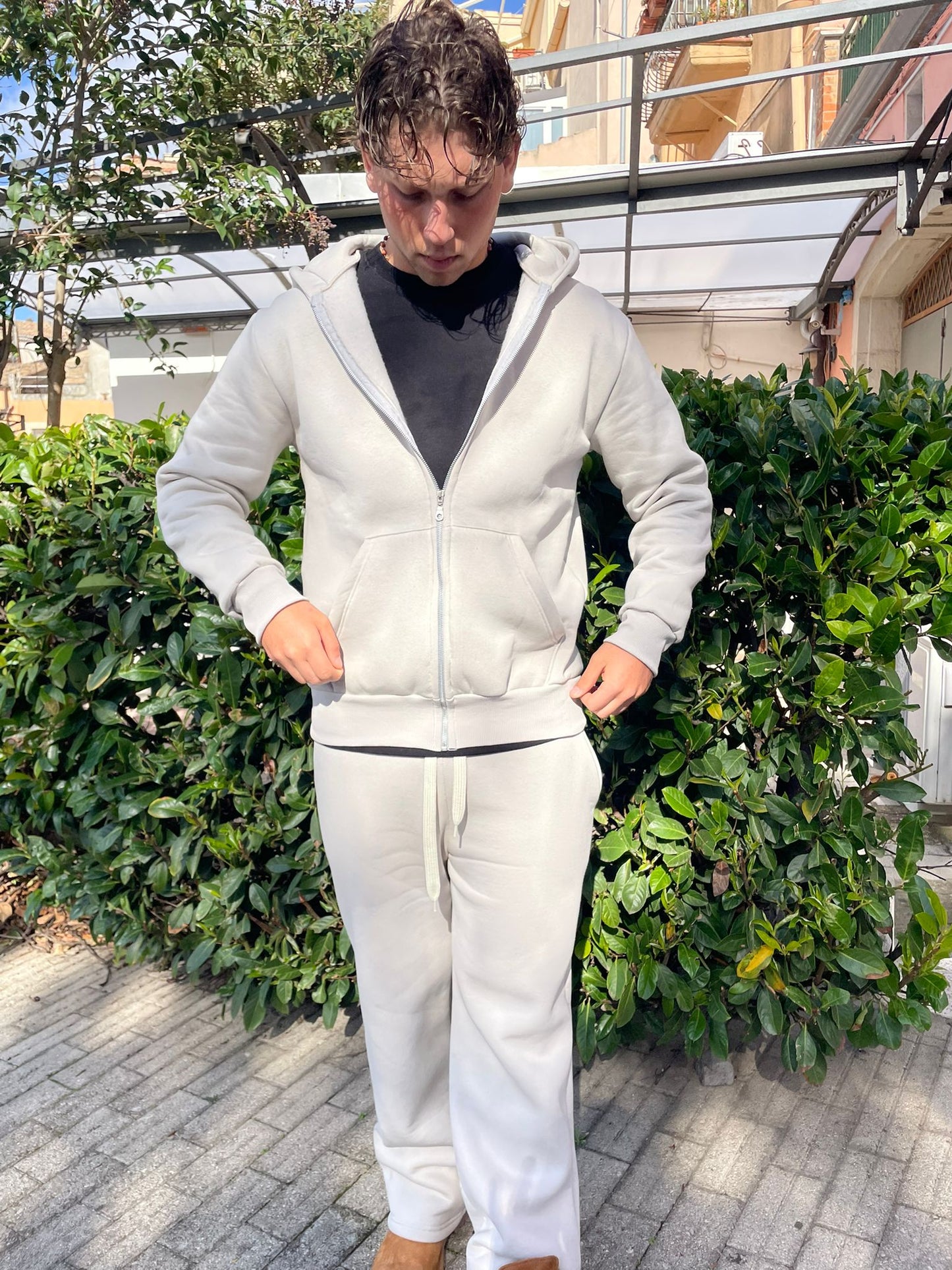 Tuta uomo completo 2 pezzi felpata pantalone baggy