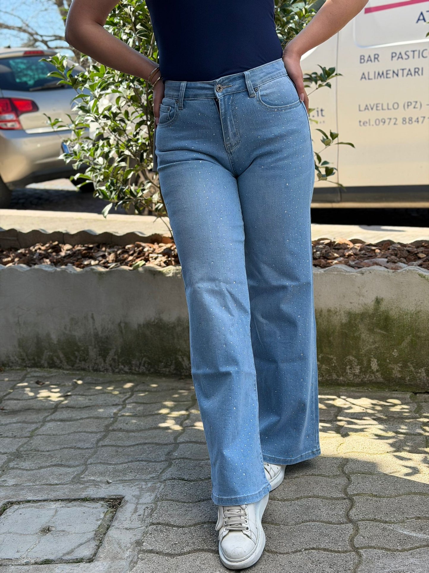 Jeans Donna Lag Flat con Strass