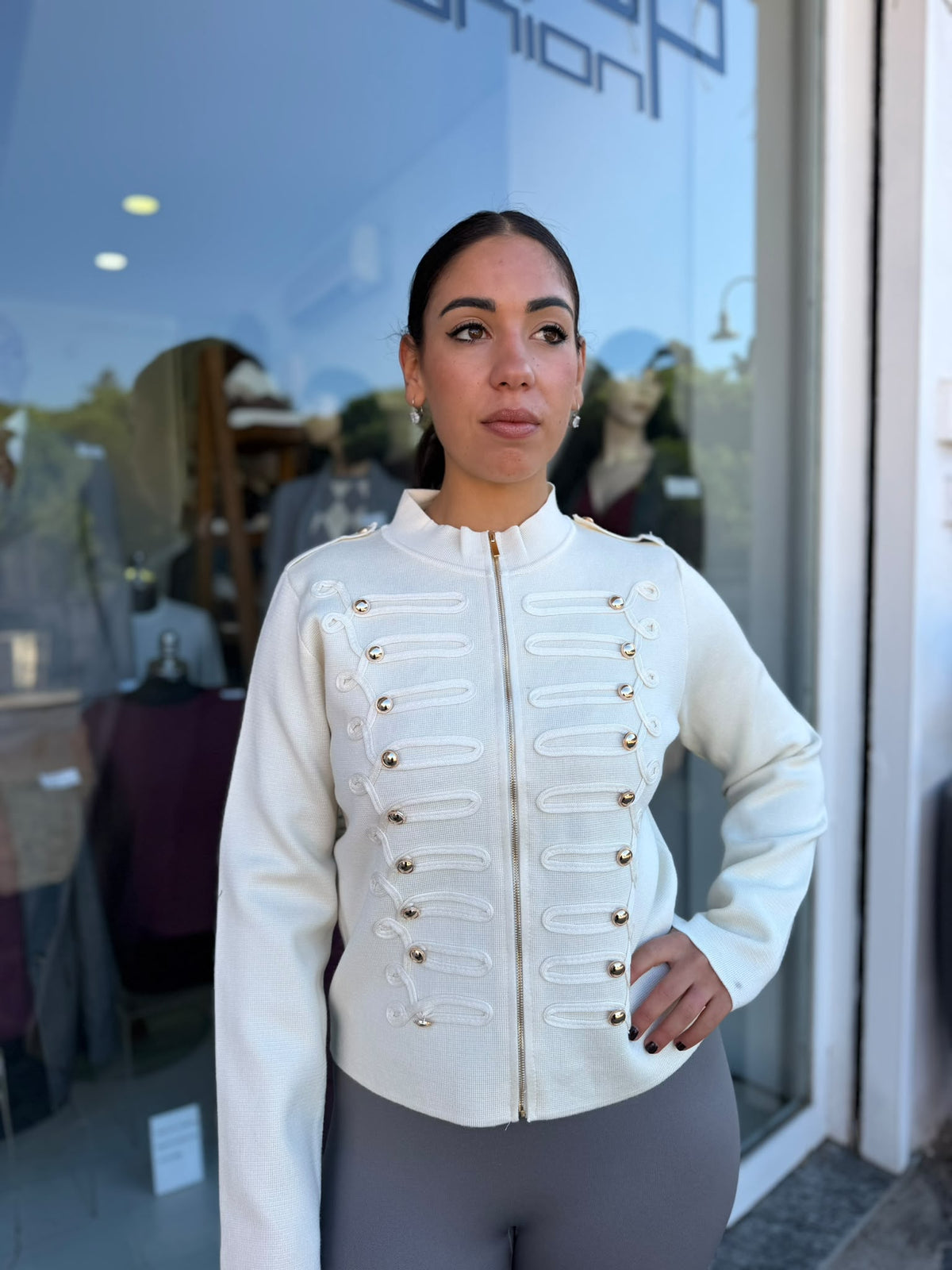 MAGLIA DONNA STILE NAPOLEON CON BOTTONI ORO