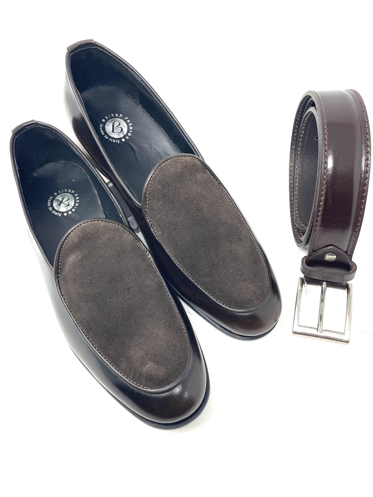 Mocassino in Pelle con Ovalino Scamosciato – Fondo Cuoio Cucito