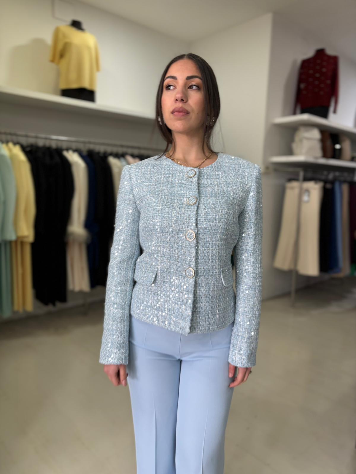 Completo Donna Giacca in Tweed e Paillettes con Pantalone Palazzo