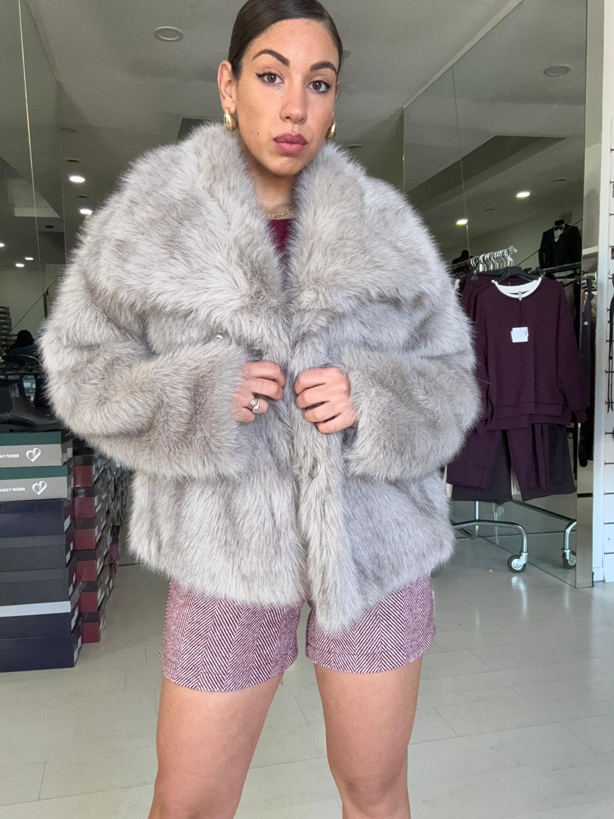 giacca eco pelliccia collo sciallato