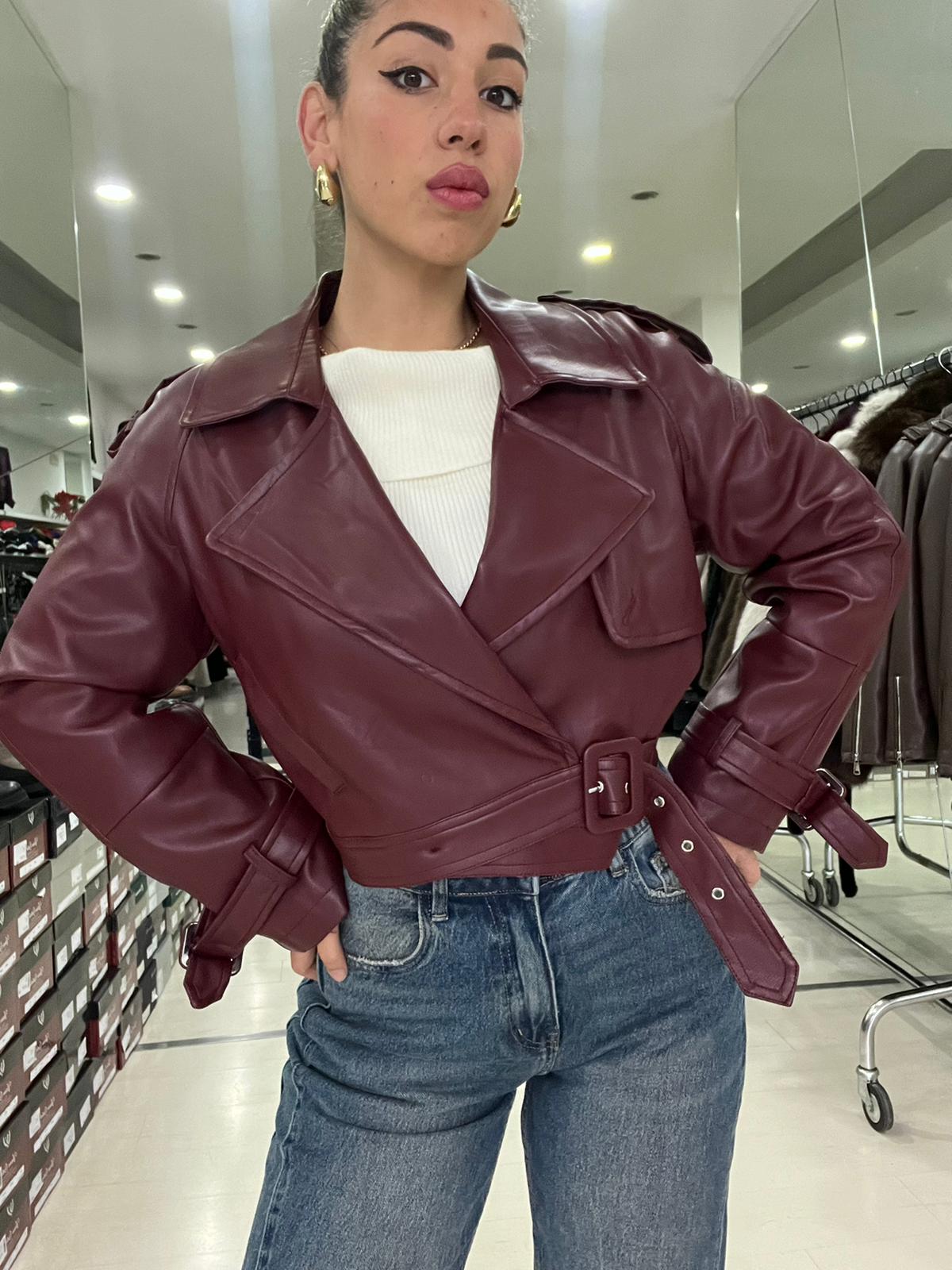 Trench chiodo donna crop over in ecopelle