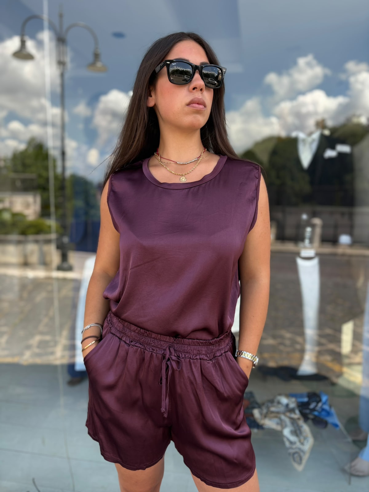 Completo Donna in Raso con Shorts e Canotta