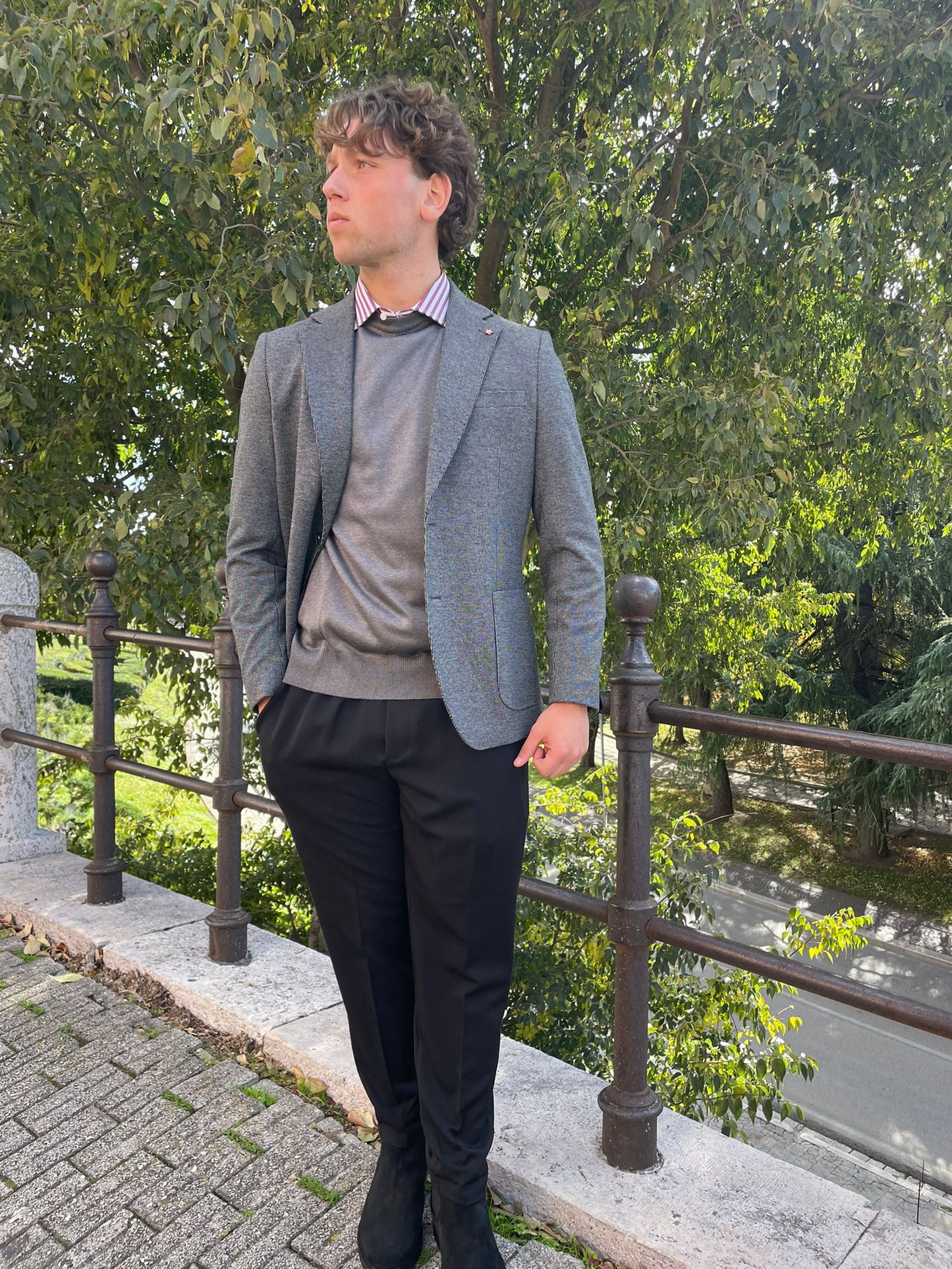 Giacca uomo in micro pied de poule, modello blazer dal taglio sartoriale