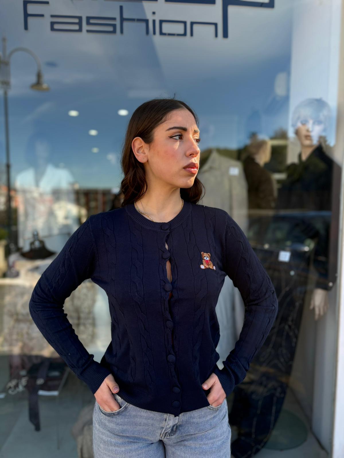 Cardigan Treccia con Orsi in Filo da Donna