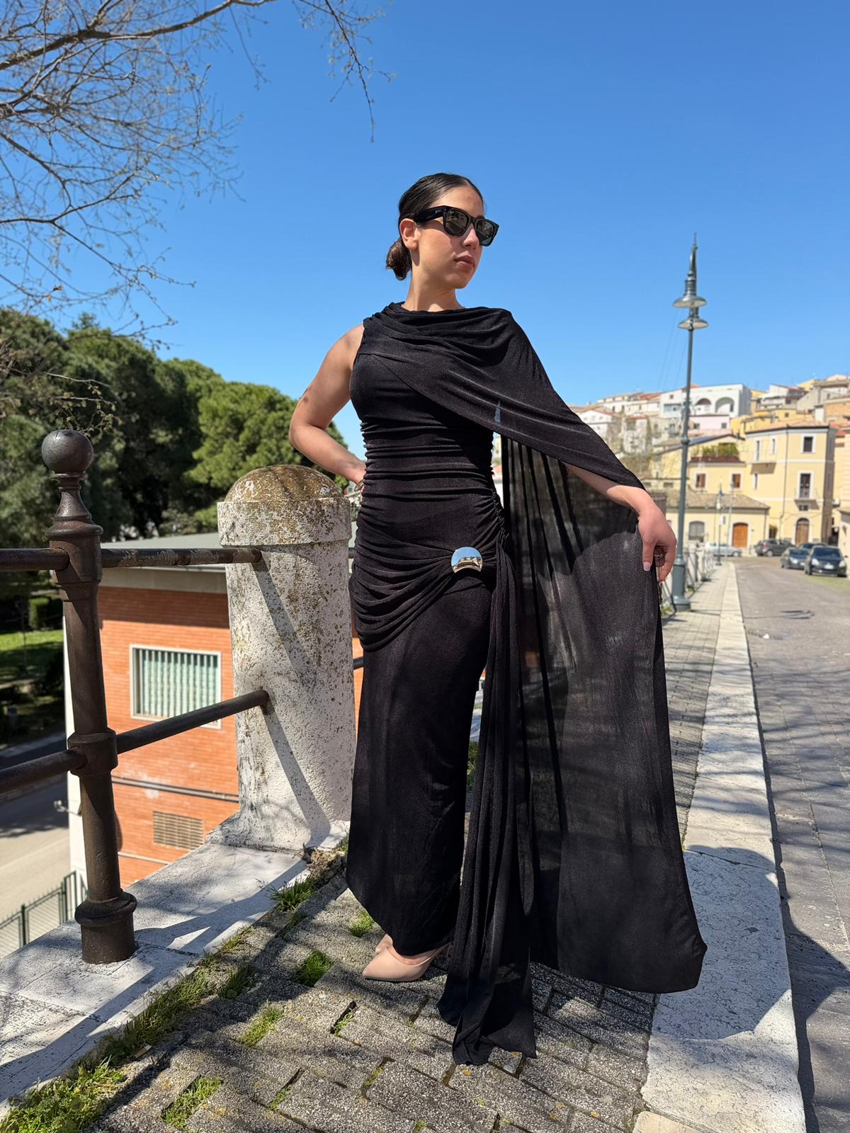 Abito Lungo Donna con Drappeggio