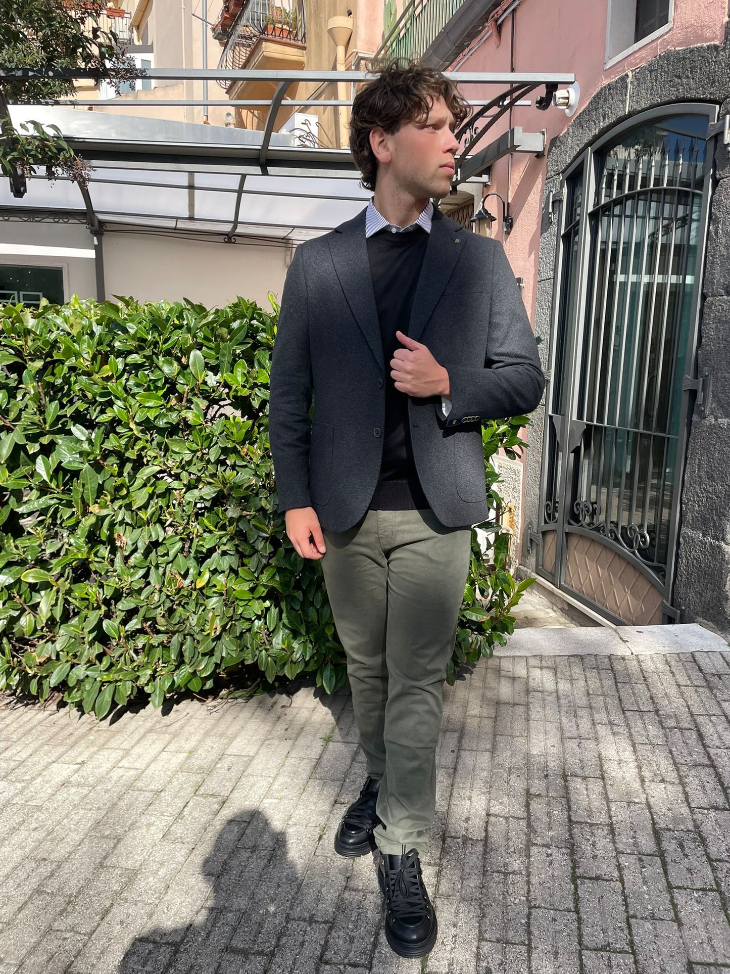 Giacca uomo modello blazer sfoderata con micro fantasia