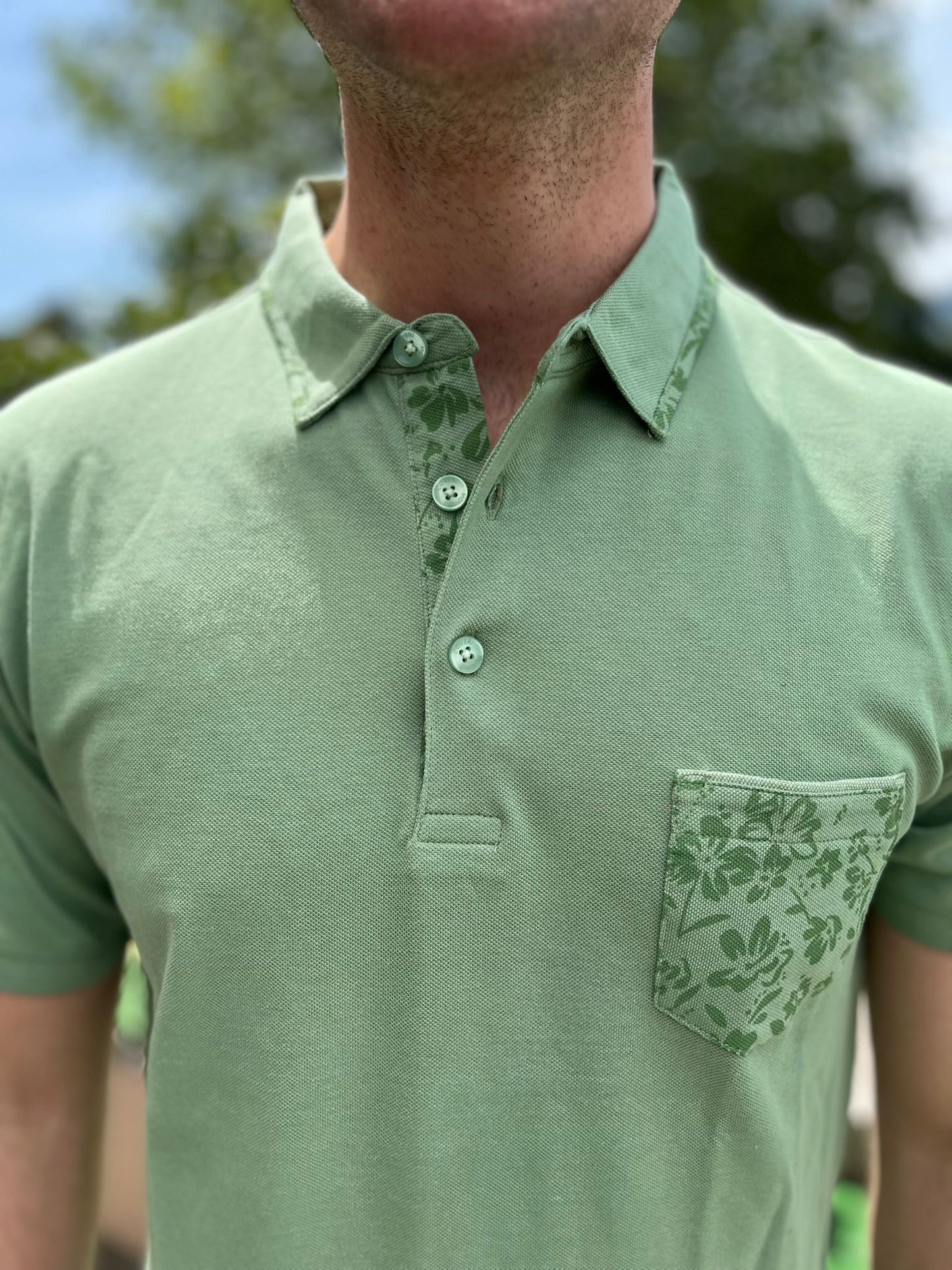 Polo  tasca a fiori cotone pique