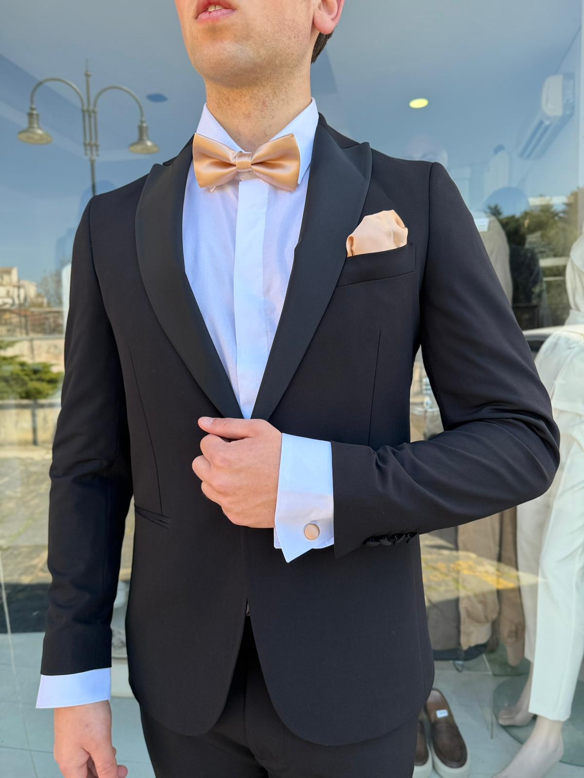 Abito Uomo con Revers a Lancia in Raso – Modello Monet S17 Milano Slim Fit