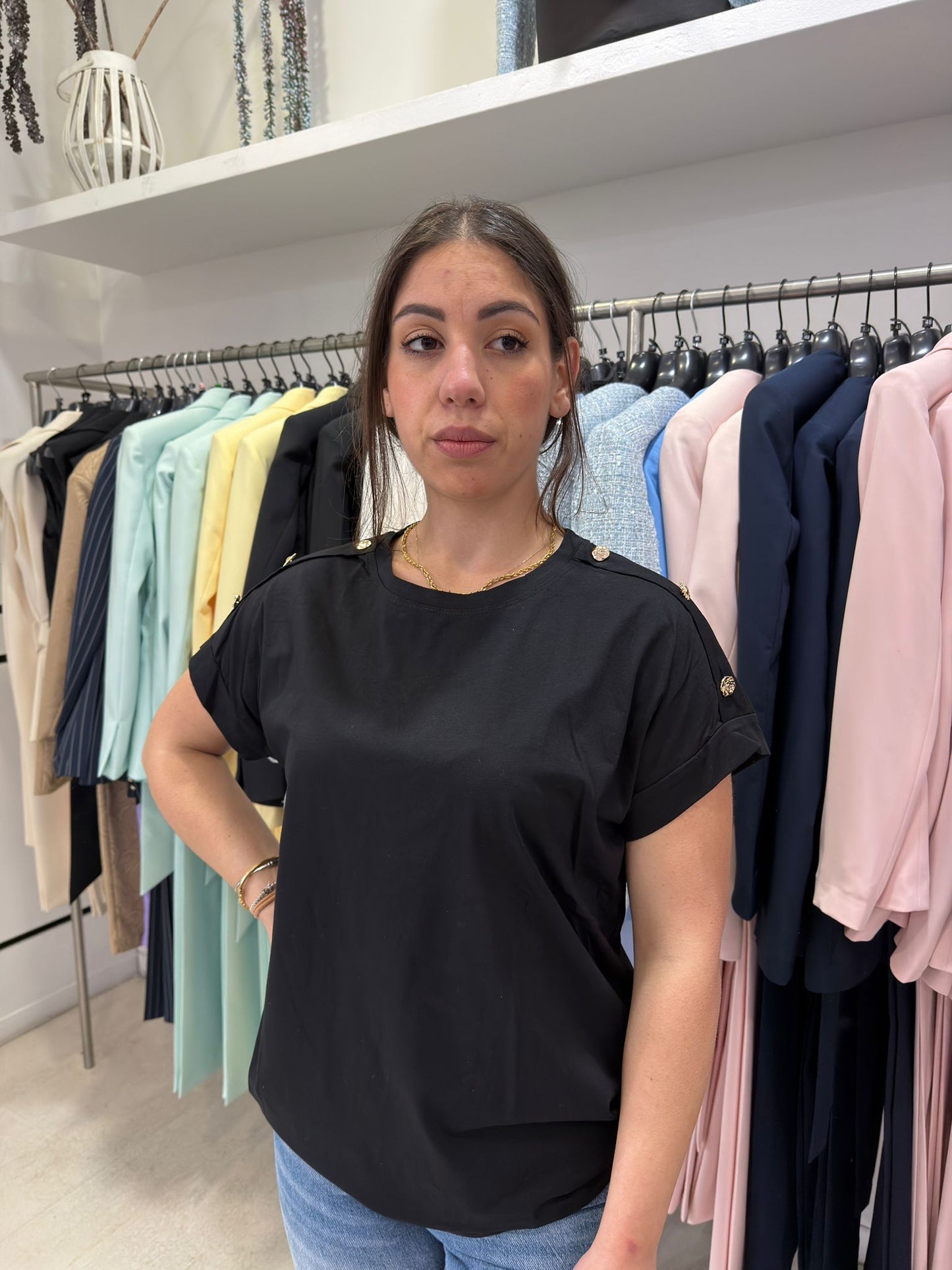 Maglia Donna con Bottoni e Manica