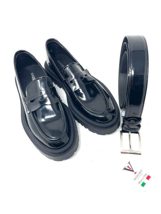 Mocassino rocciatore  vera pelle fondo ambra
made in italy