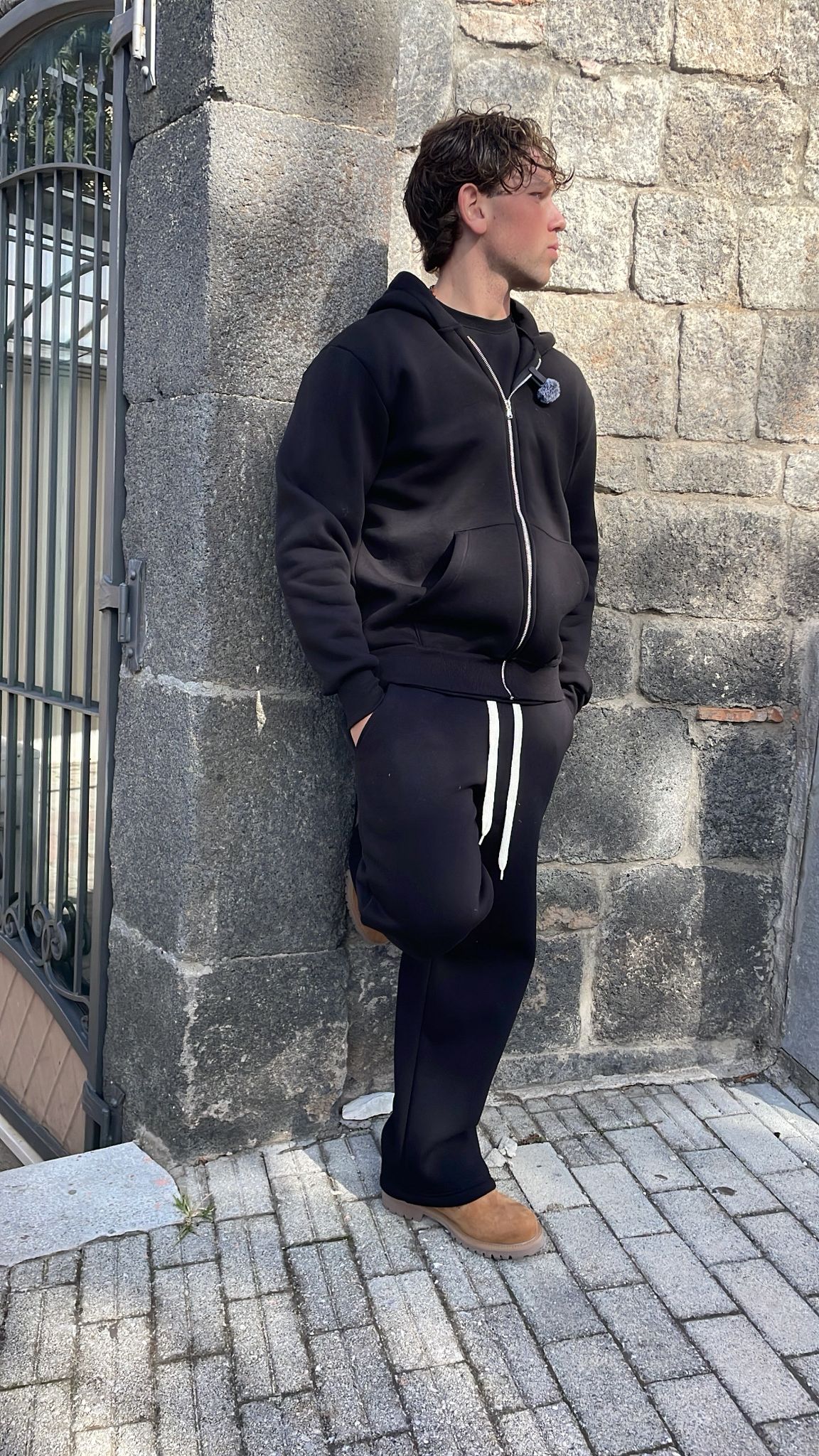 Tuta uomo completo 2 pezzi felpata pantalone baggy