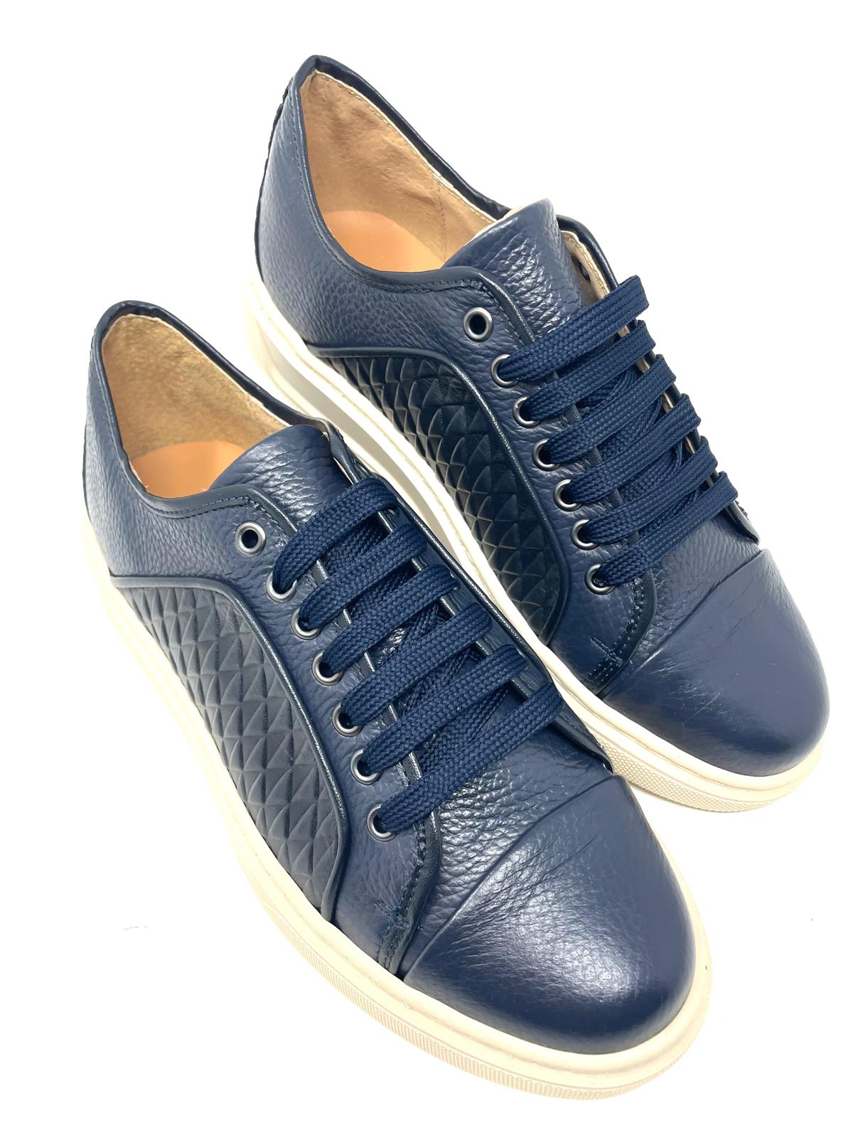 Sneakers in Vera Pelle con Stampa a Rombi fondo beige