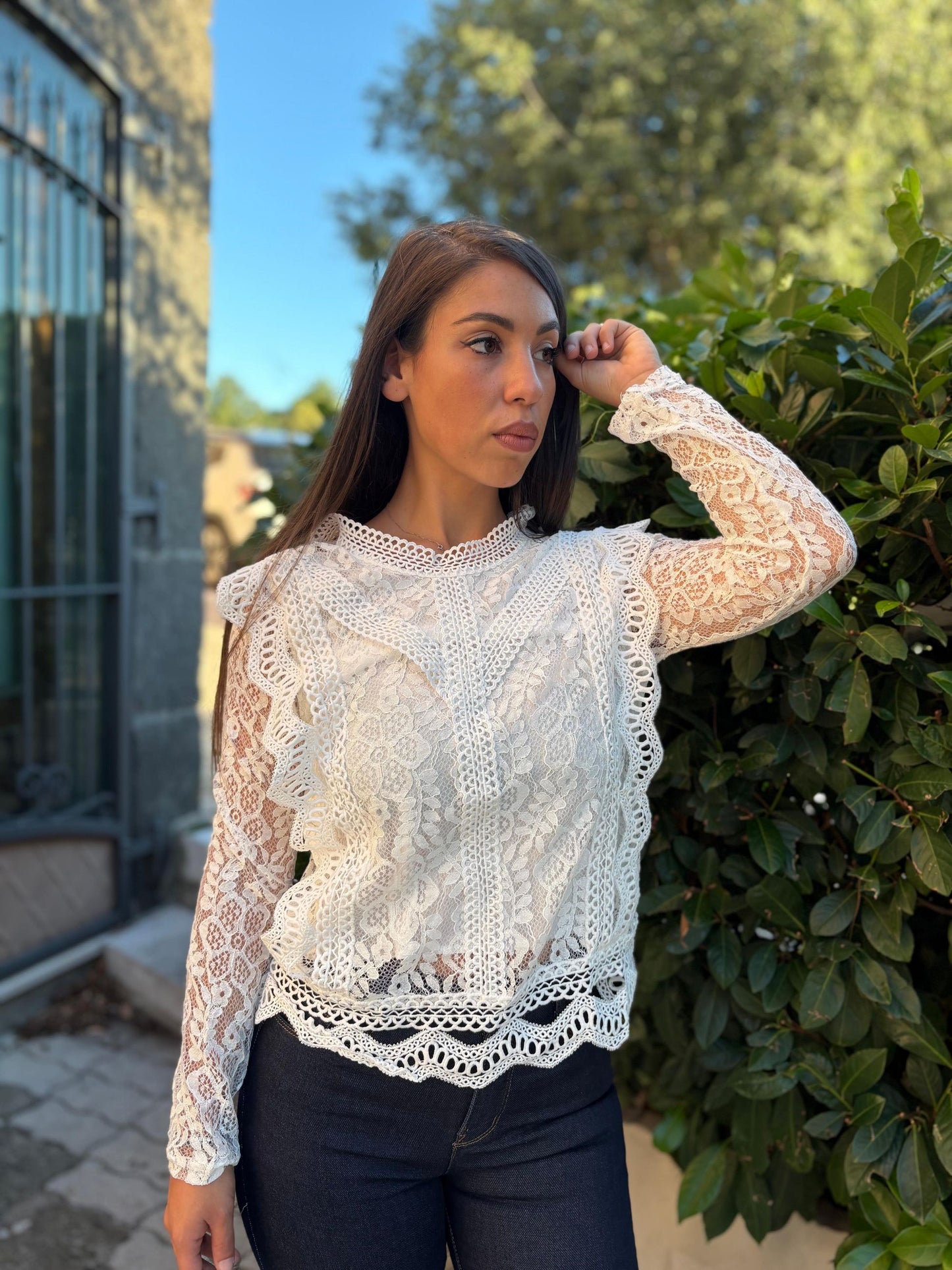 Camicia pizzo con rouge donna