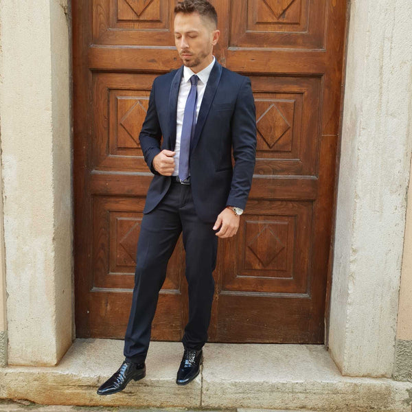 Abito uomo smoking con reverse di velluto blu - Bibop Fashion
