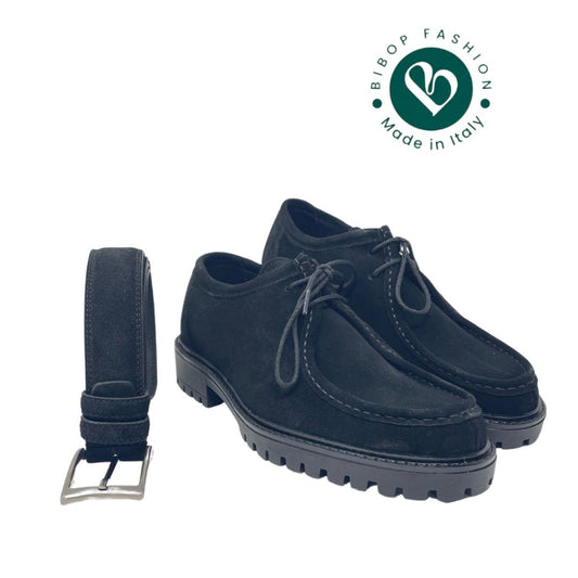 Scarpa modello ingegnere cucita a mano in vera pelle scamosciata  made in italy