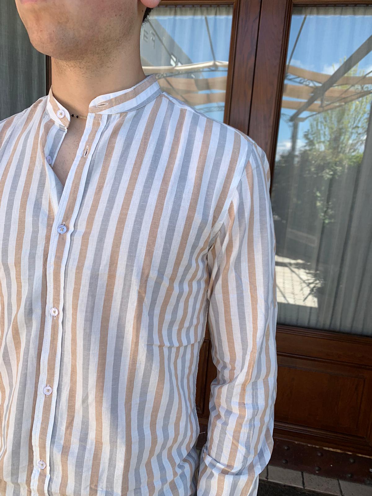 Korean long-sleeved striped cotton shirt