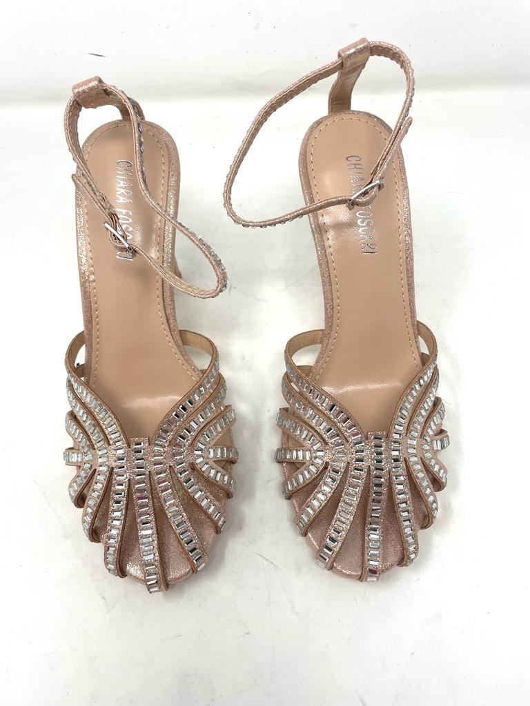 perforated sandal with stones, comfortable 7cm heel