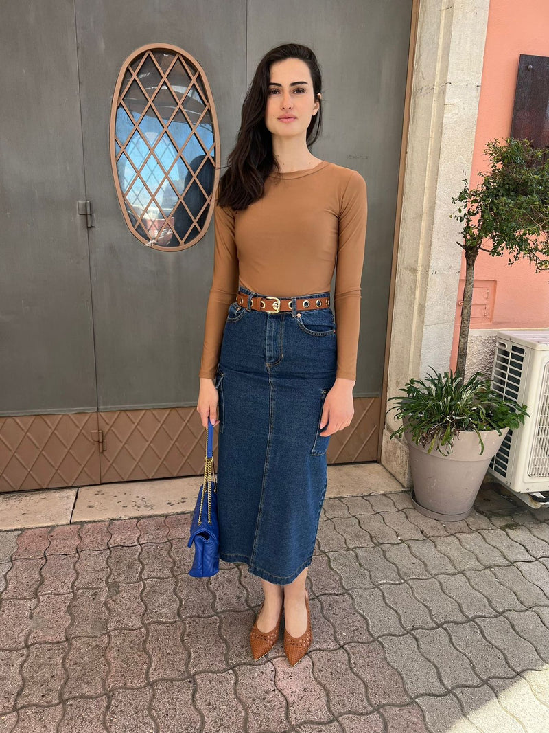 Gonna jeans con tasconi
