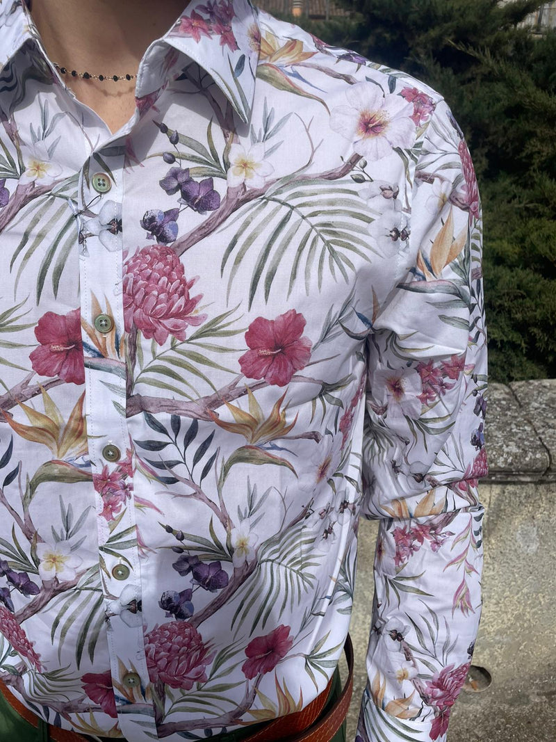 Camicia floreale slim cotone elasticizzato