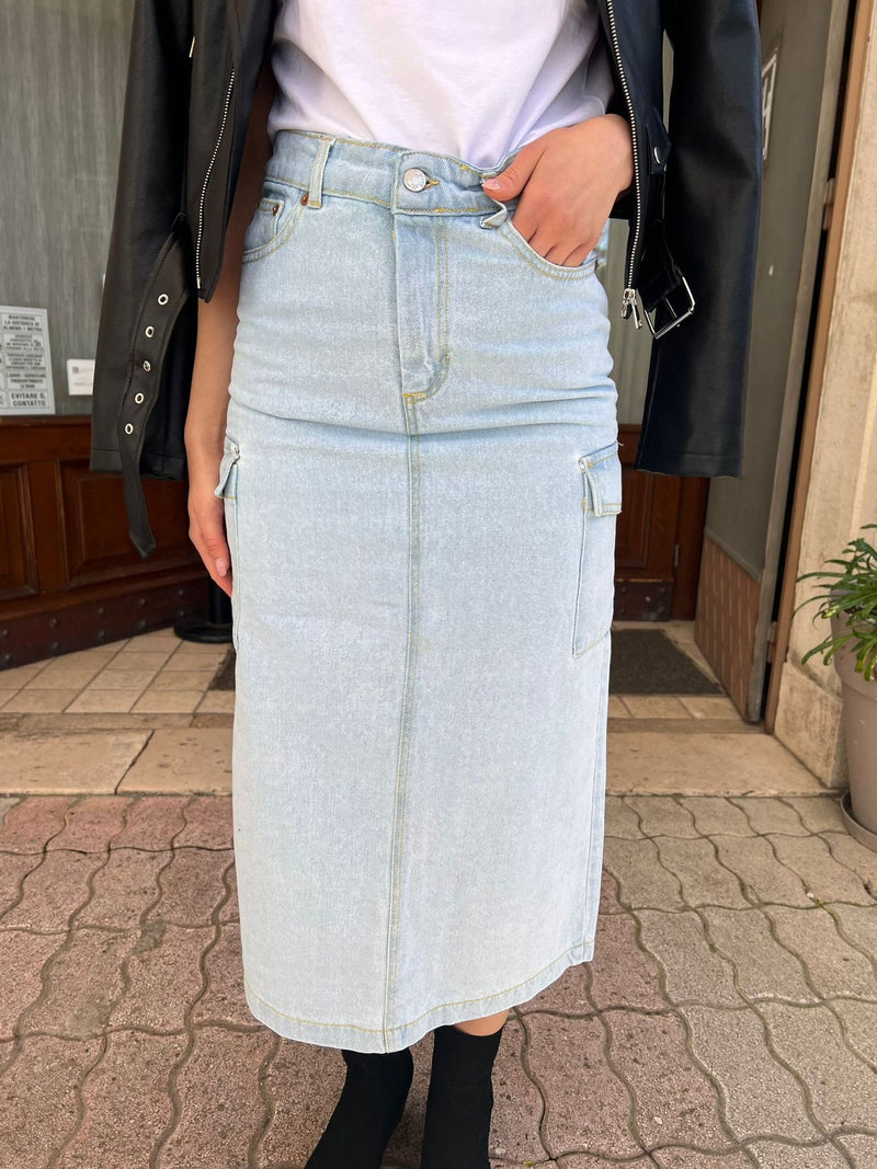 Gonna jeans con tasconi