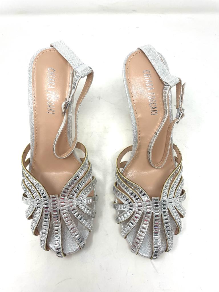 perforated sandal with stones, comfortable 7cm heel