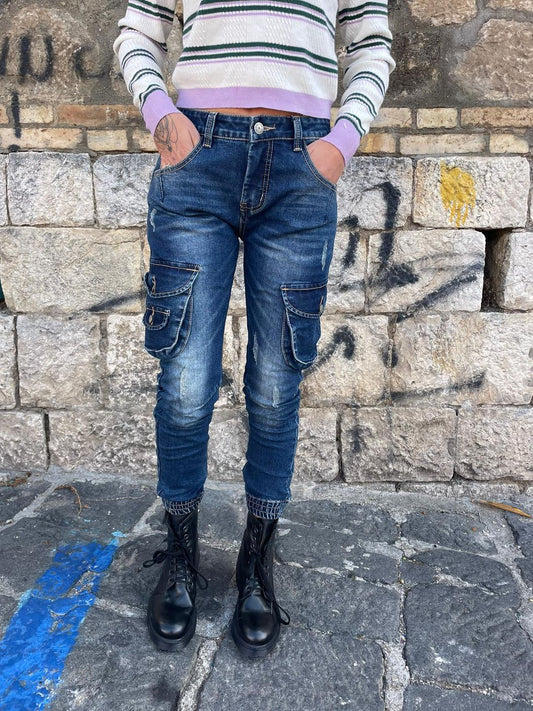 Denim biker jeans