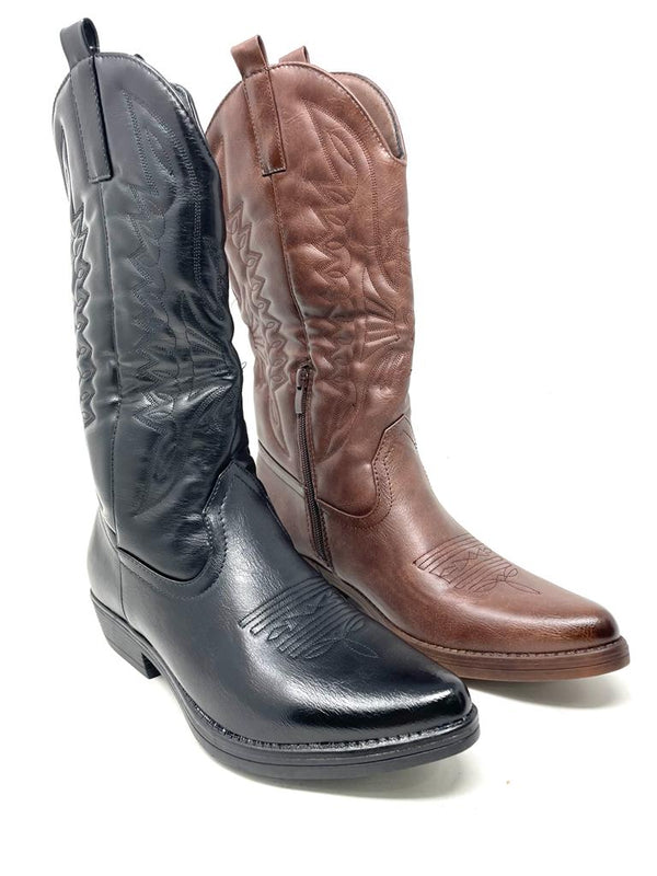 Texano donna tacco basso con cuciture