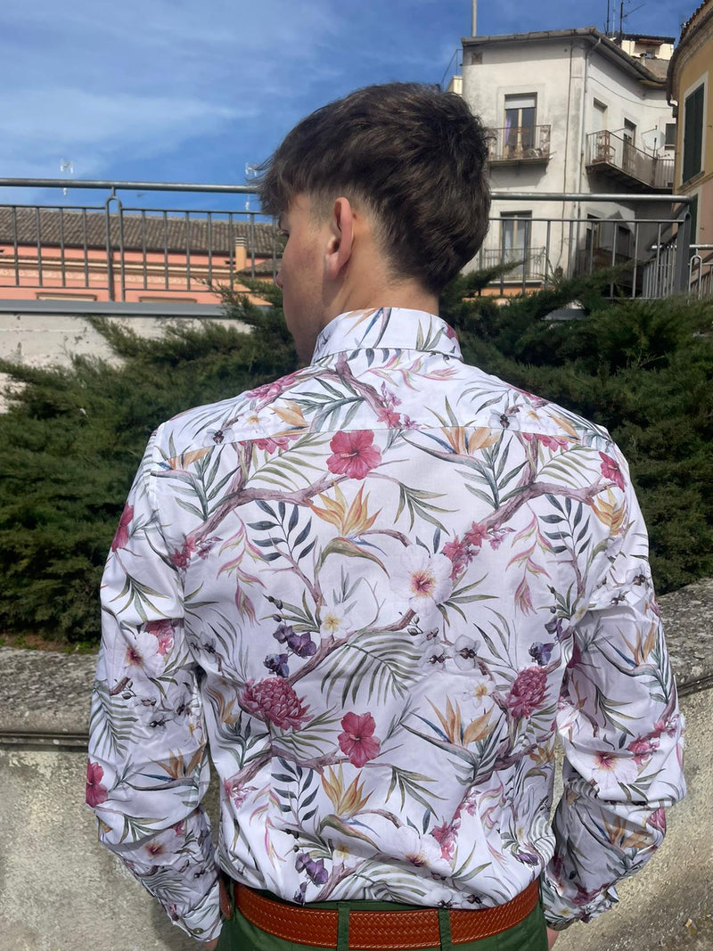 Camicia floreale slim cotone elasticizzato