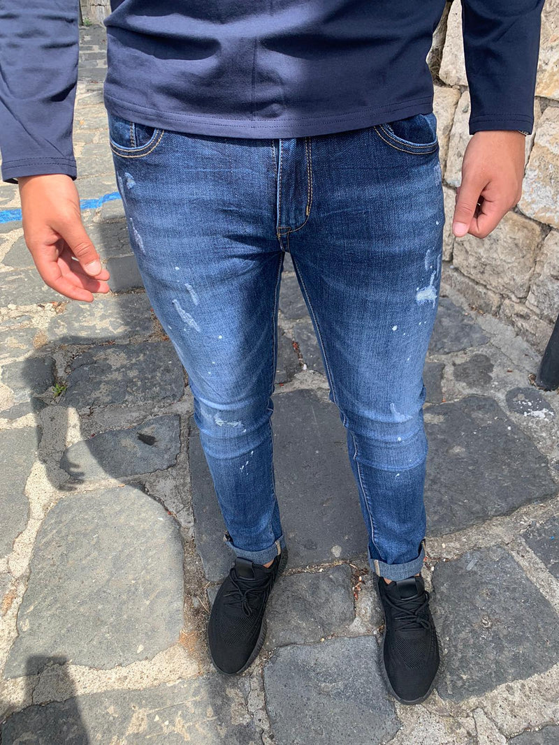 jeans regular fit strappi e schizzi
