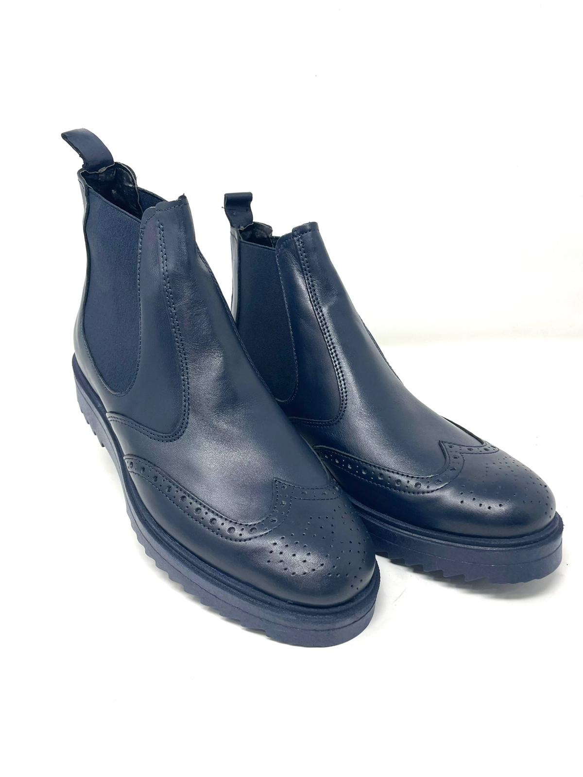 Beatles ankle boot with monogram in genuine leather made in Italy with wedge sole