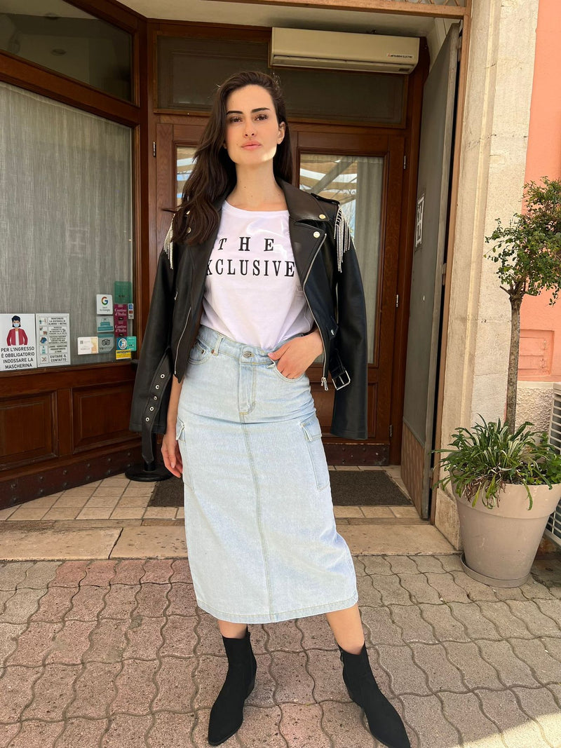 Gonna jeans con tasconi
